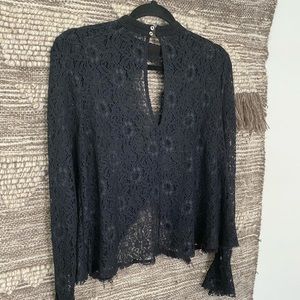 Free People lace crop high low top raw edge size M